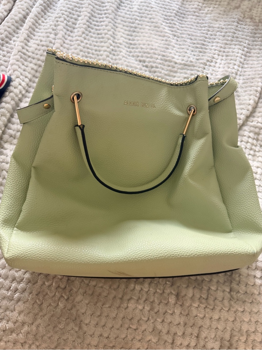 Alexis Bendel Mint Green Leather Tote with Gold Accents